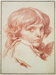 若い男の子の肖像画（紙に赤いチョーク）